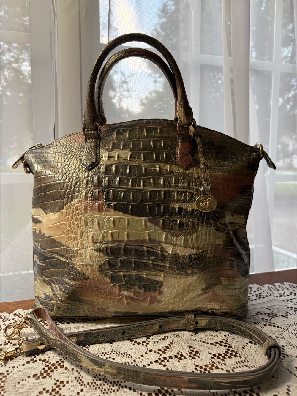Brahmin Large Duxbury Satchel Muse Melbourne Camo Pristine Exterior/Inter Flaw